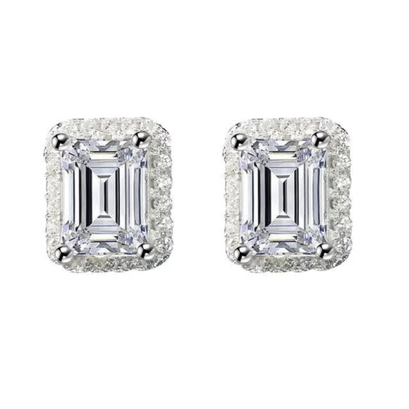 New Elegant Silver Square Cut Diamond Earrings - Picture 2 of 2